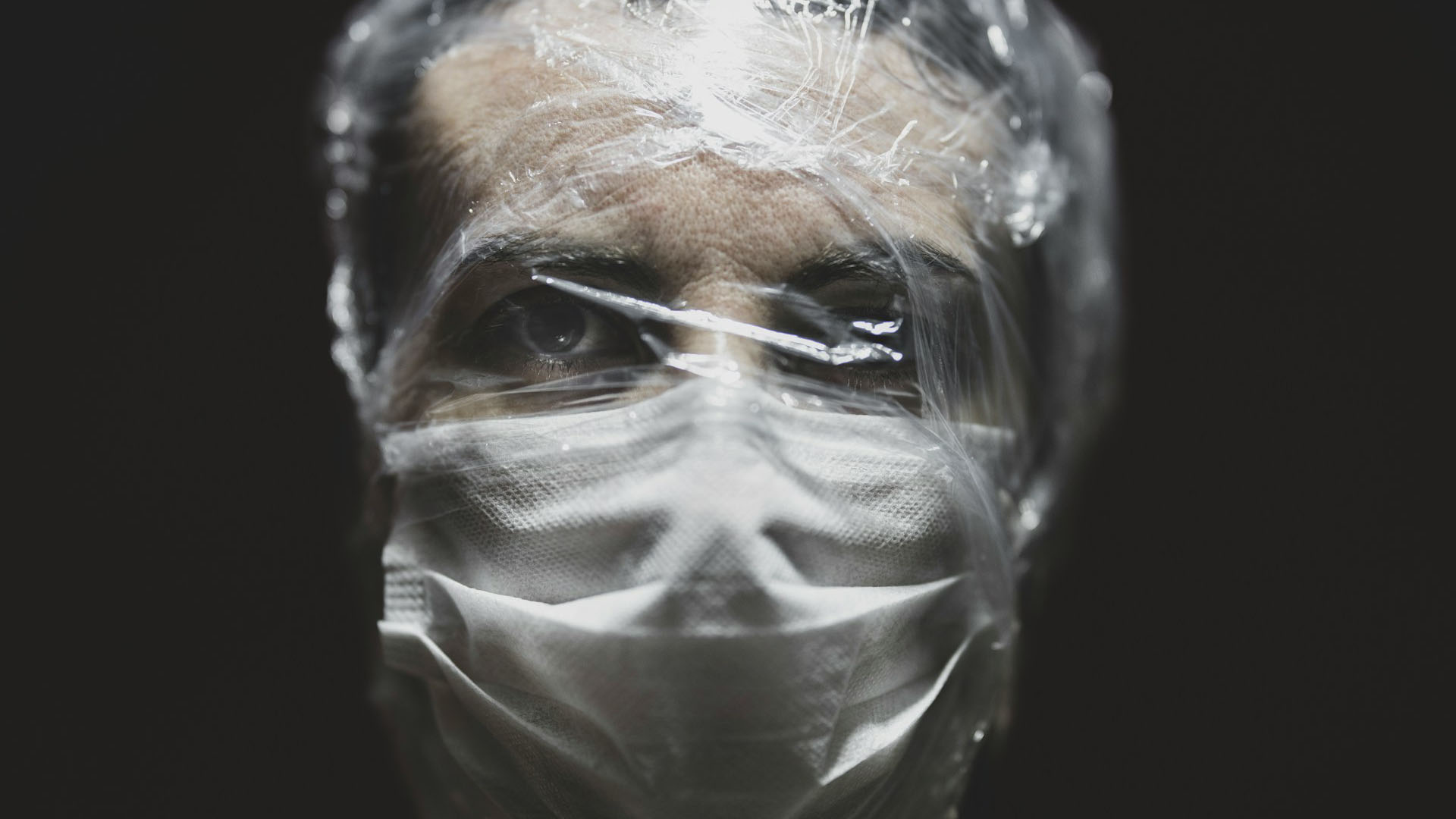 Man wrapped in plastic